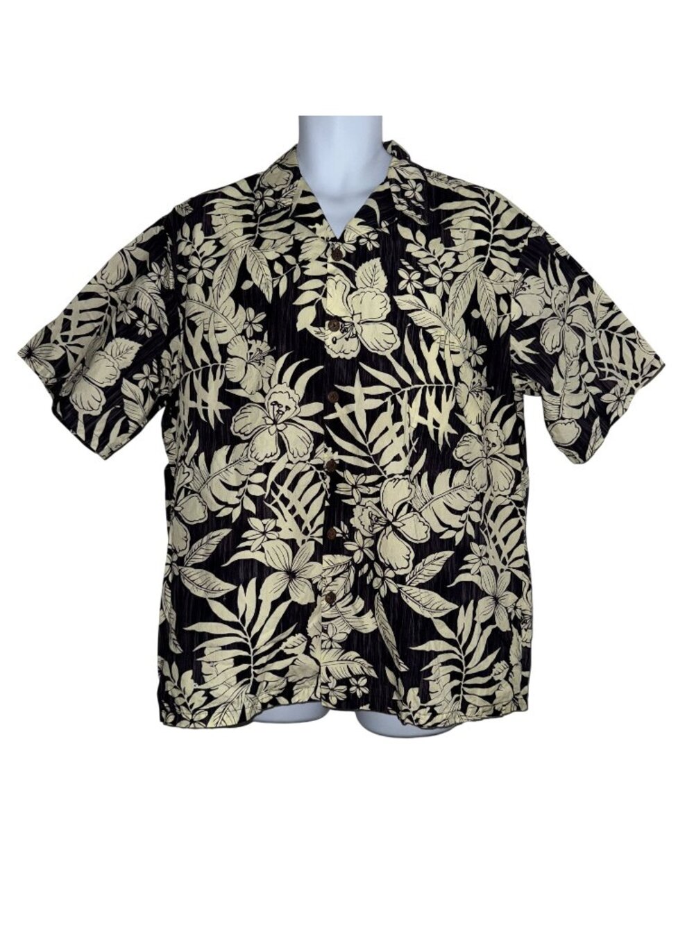 VTG Royal Creations Button Shirt Mens XL Brown Floral Plumeria Hawaiian Aloha